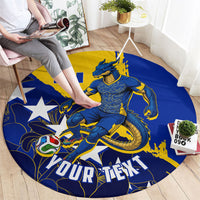 Personalized Bosnia And Herzegovina Football Dragon Mascot Round Carpet Balkan Soccer Design With Floral Line Art