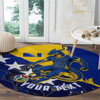 Personalized Bosnia And Herzegovina Football Dragon Mascot Round Carpet Balkan Soccer Design With Floral Line Art