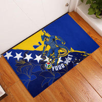 Personalized Bosnia And Herzegovina Football Dragon Mascot Rubber Doormat Balkan Soccer Design With Floral Line Art