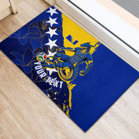 Personalized Bosnia And Herzegovina Football Dragon Mascot Rubber Doormat Balkan Soccer Design With Floral Line Art