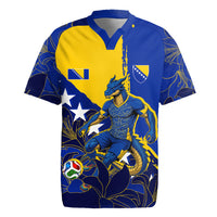 Personalized Bosnia And Herzegovina Football Dragon Mascot Rugby Jersey Balkan Soccer Design With Floral Line Art