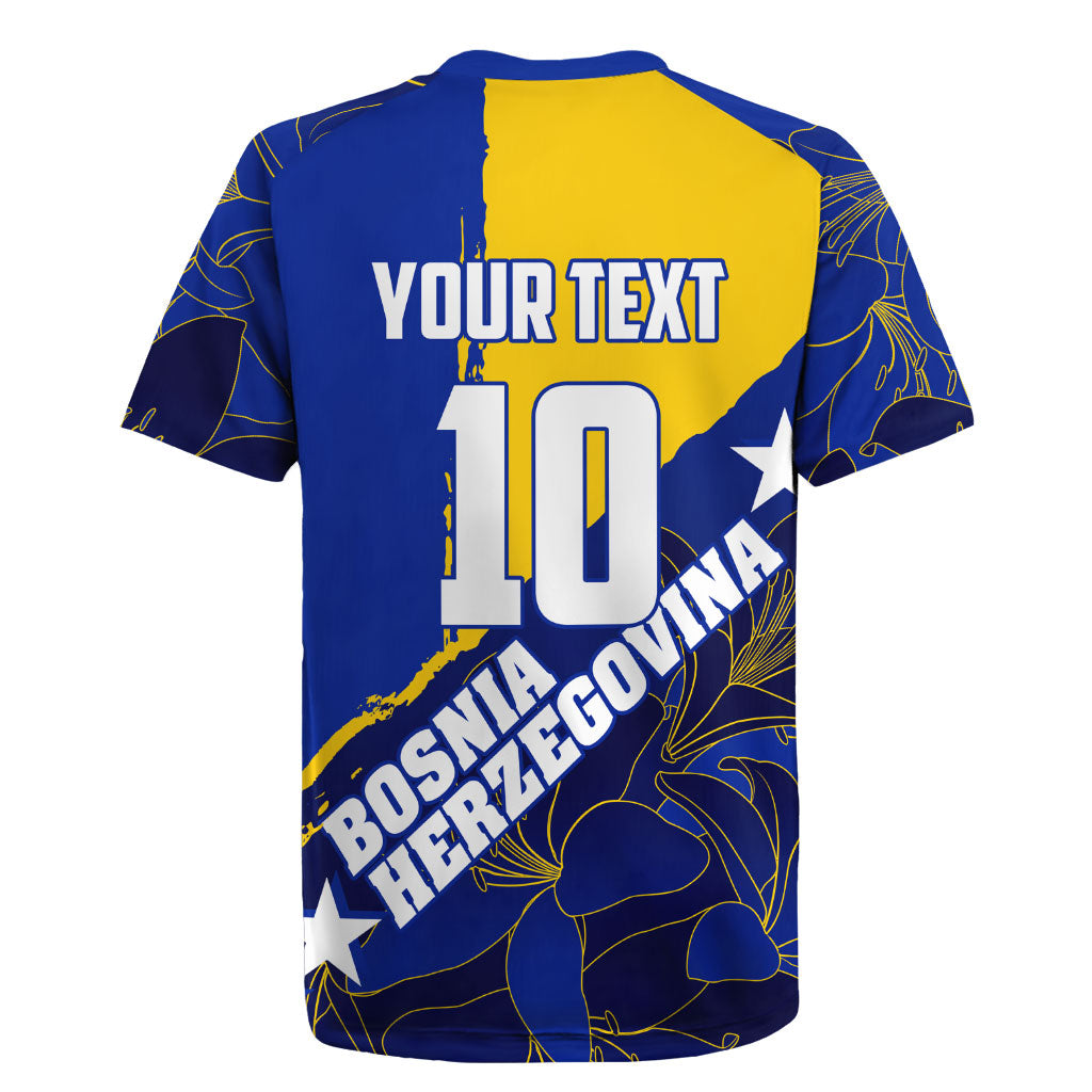 Personalized Bosnia And Herzegovina Football Dragon Mascot Rugby Jersey Balkan Soccer Design With Floral Line Art