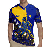 Personalized Bosnia And Herzegovina Football Dragon Mascot Rugby Jersey Balkan Soccer Design With Floral Line Art