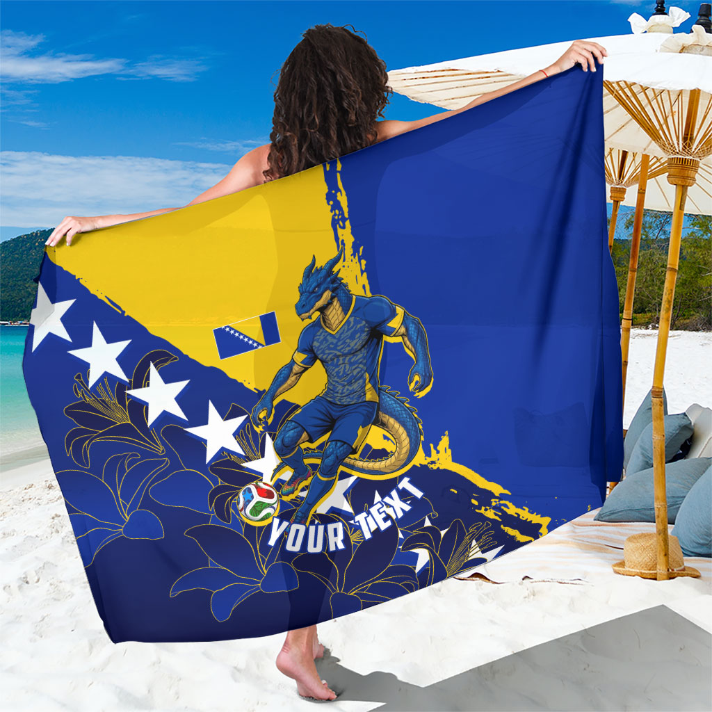 Personalized Bosnia And Herzegovina Football Dragon Mascot Sarong Balkan Soccer Design With Floral Line Art