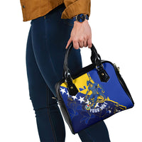 Personalized Bosnia And Herzegovina Football Dragon Mascot Shoulder Handbag Balkan Soccer Design With Floral Line Art
