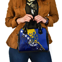 Personalized Bosnia And Herzegovina Football Dragon Mascot Shoulder Handbag Balkan Soccer Design With Floral Line Art