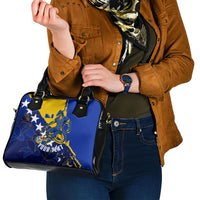 Personalized Bosnia And Herzegovina Football Dragon Mascot Shoulder Handbag Balkan Soccer Design With Floral Line Art