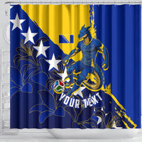 Personalized Bosnia And Herzegovina Football Dragon Mascot Shower Curtain Balkan Soccer Design With Floral Line Art