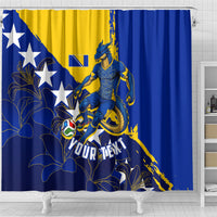 Personalized Bosnia And Herzegovina Football Dragon Mascot Shower Curtain Balkan Soccer Design With Floral Line Art