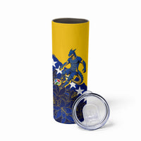 Personalized Bosnia And Herzegovina Football Dragon Mascot Skinny Tumbler Balkan Soccer Design With Floral Line Art
