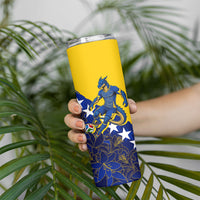 Personalized Bosnia And Herzegovina Football Dragon Mascot Skinny Tumbler Balkan Soccer Design With Floral Line Art