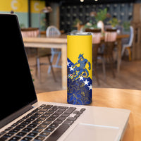 Personalized Bosnia And Herzegovina Football Dragon Mascot Skinny Tumbler Balkan Soccer Design With Floral Line Art