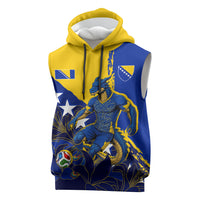 Personalized Bosnia And Herzegovina Football Dragon Mascot Sleeveless Hoodie Balkan Soccer Design With Floral Line Art