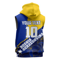 Personalized Bosnia And Herzegovina Football Dragon Mascot Sleeveless Hoodie Balkan Soccer Design With Floral Line Art