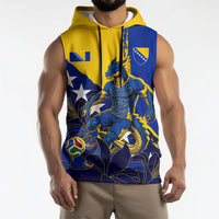 Personalized Bosnia And Herzegovina Football Dragon Mascot Sleeveless Hoodie Balkan Soccer Design With Floral Line Art