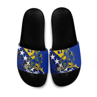 Personalized Bosnia And Herzegovina Football Dragon Mascot Slide Sandals Balkan Soccer Design With Floral Line Art