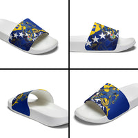 Personalized Bosnia And Herzegovina Football Dragon Mascot Slide Sandals Balkan Soccer Design With Floral Line Art