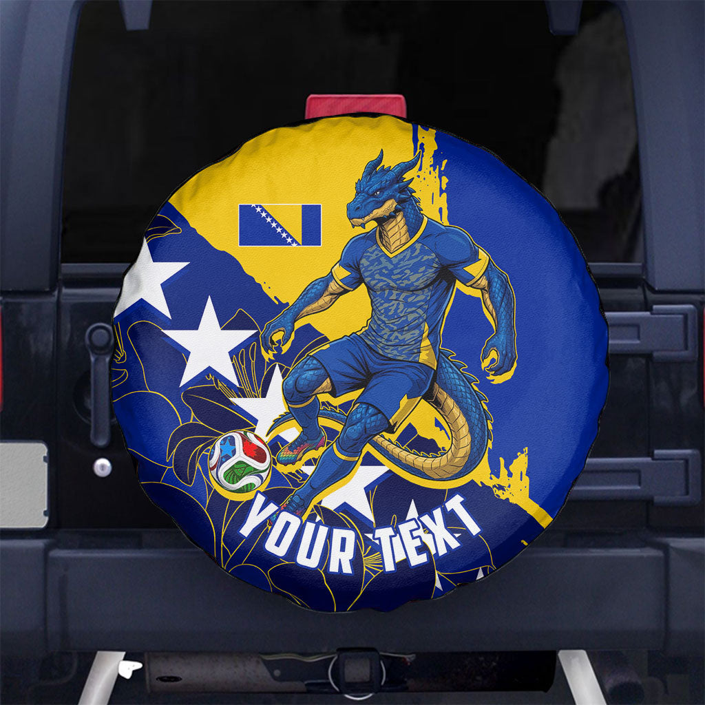 Personalized Bosnia And Herzegovina Football Dragon Mascot Spare Tire Cover Balkan Soccer Design With Floral Line Art