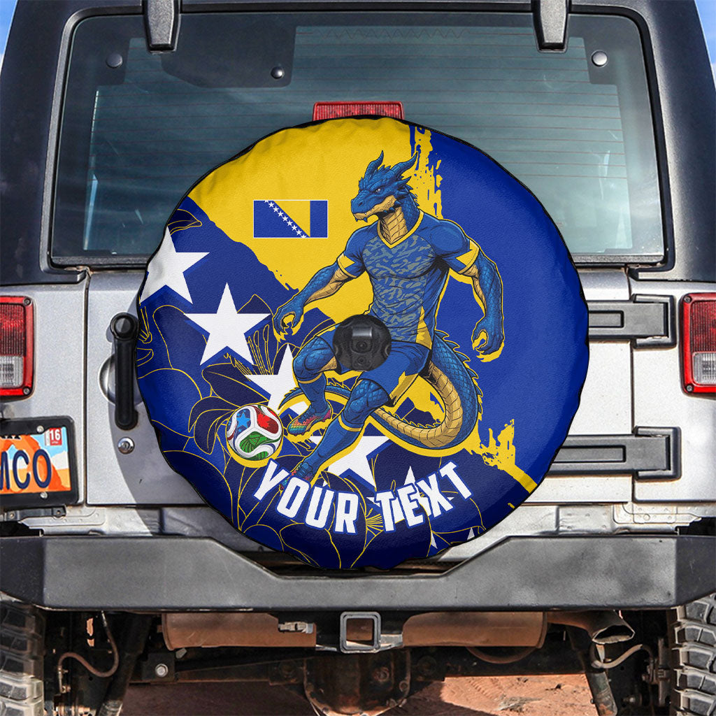 Personalized Bosnia And Herzegovina Football Dragon Mascot Spare Tire Cover Balkan Soccer Design With Floral Line Art