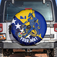 Personalized Bosnia And Herzegovina Football Dragon Mascot Spare Tire Cover Balkan Soccer Design With Floral Line Art