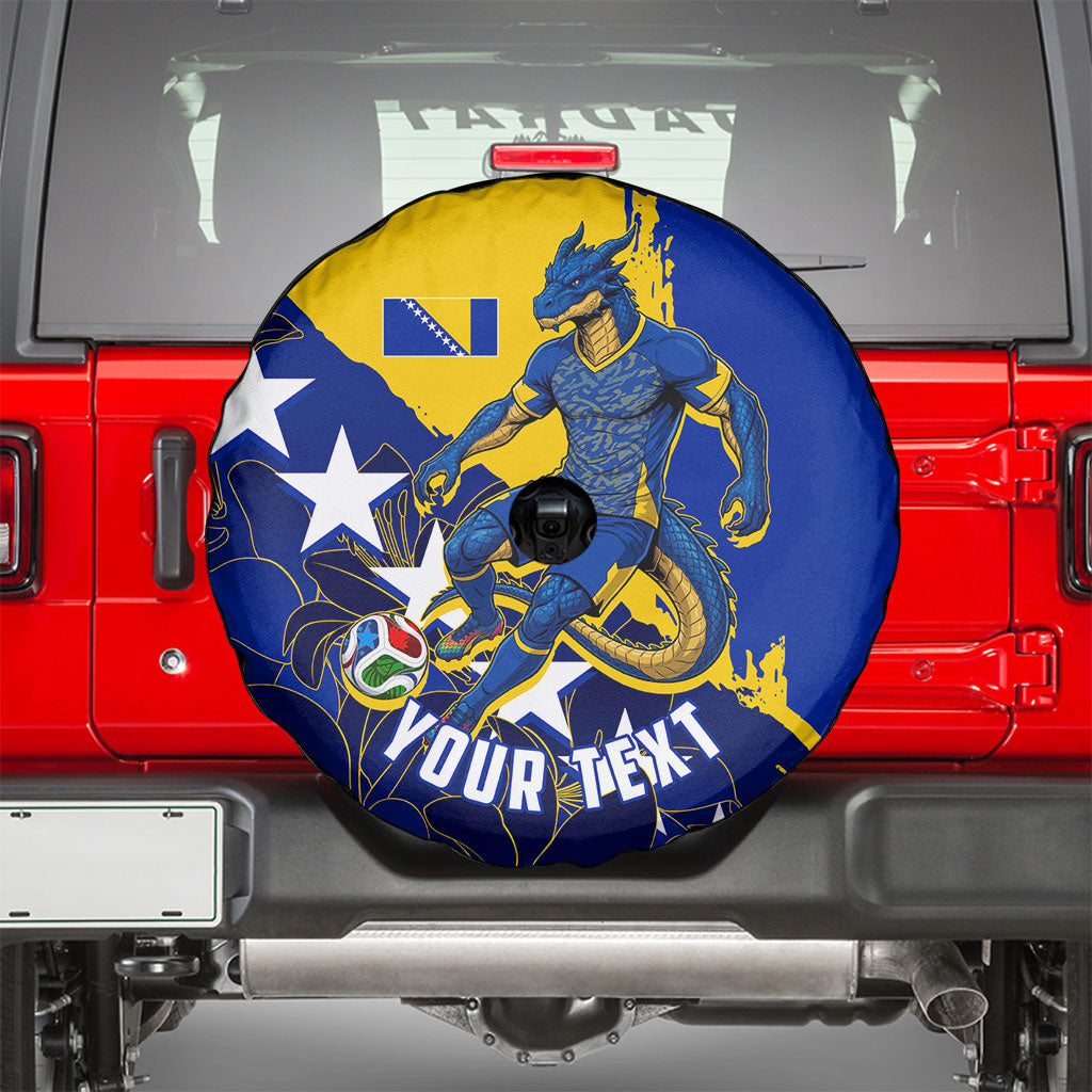 Personalized Bosnia And Herzegovina Football Dragon Mascot Spare Tire Cover Balkan Soccer Design With Floral Line Art