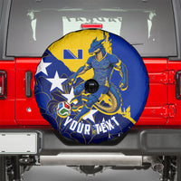 Personalized Bosnia And Herzegovina Football Dragon Mascot Spare Tire Cover Balkan Soccer Design With Floral Line Art