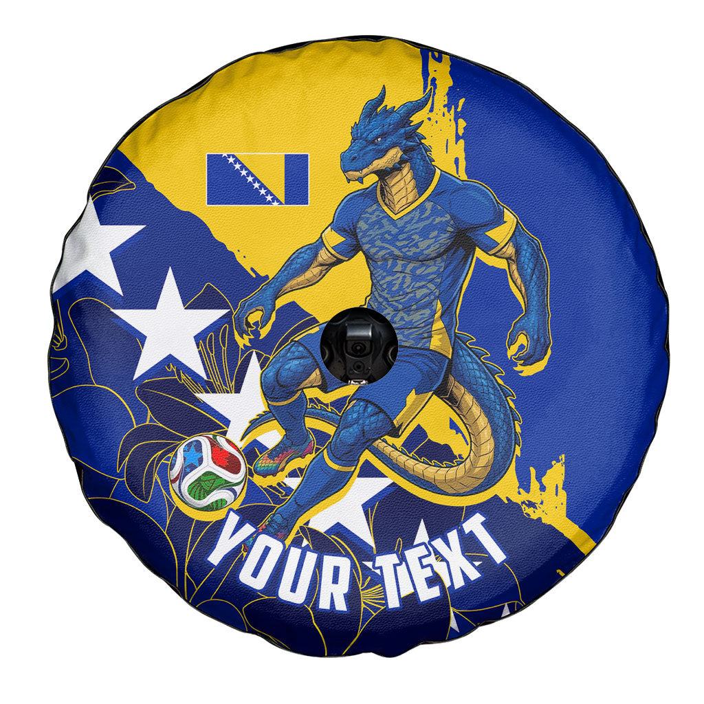 Personalized Bosnia And Herzegovina Football Dragon Mascot Spare Tire Cover Balkan Soccer Design With Floral Line Art