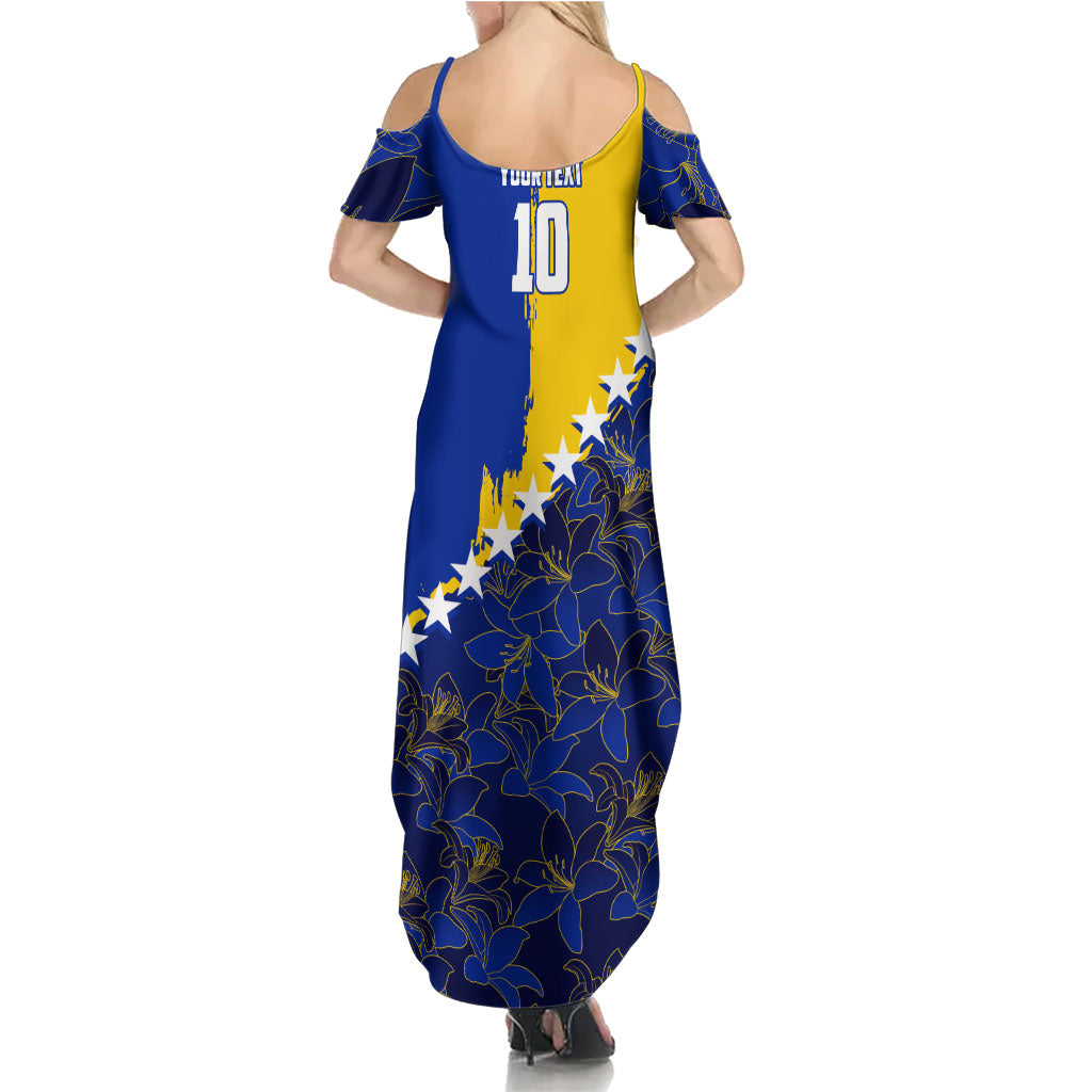 Personalized Bosnia And Herzegovina Football Dragon Mascot Summer Maxi Dress Balkan Soccer Design With Floral Line Art