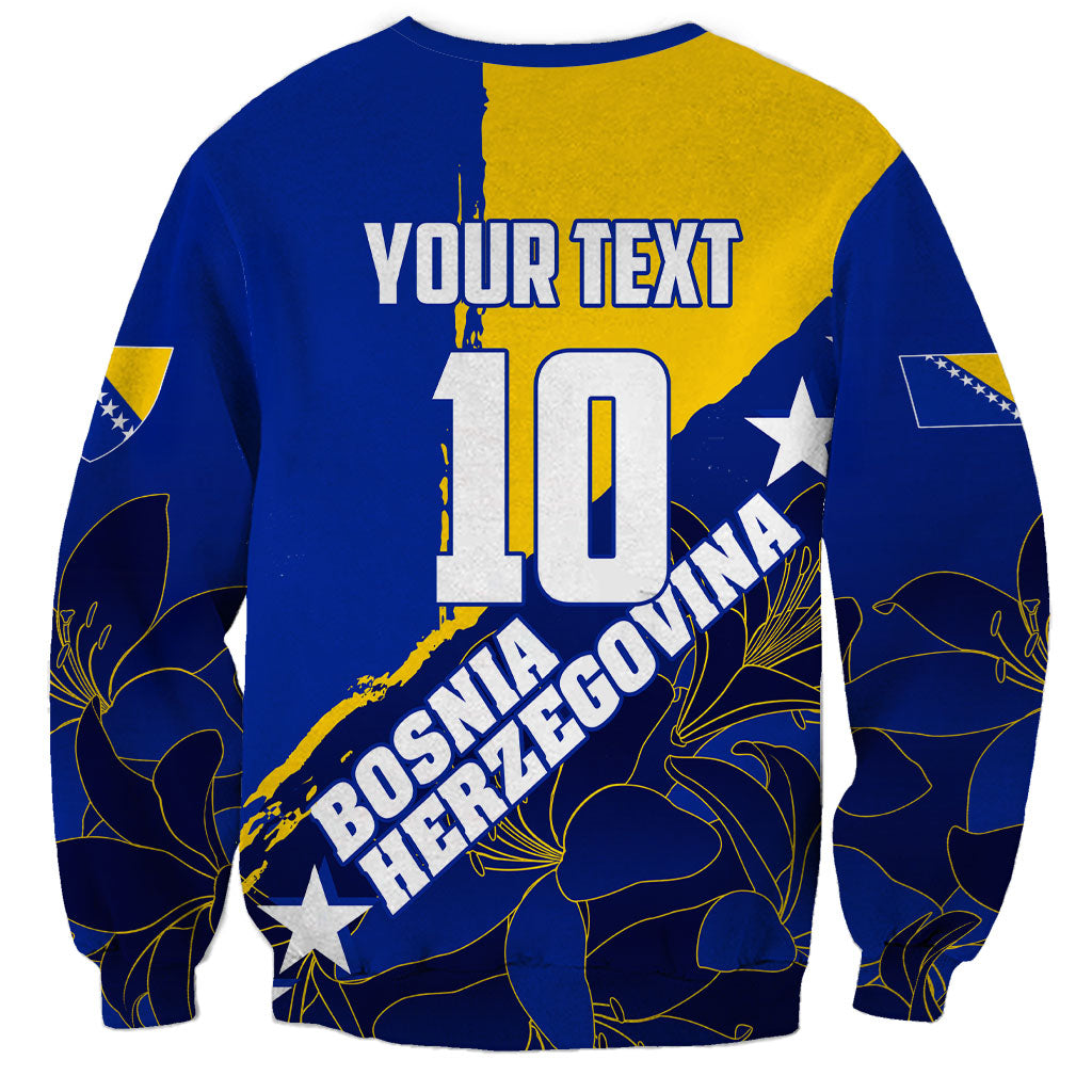 Personalized Bosnia And Herzegovina Football Dragon Mascot Sweatshirt Balkan Soccer Design With Floral Line Art