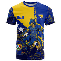 Personalized Bosnia And Herzegovina Football Dragon Mascot T Shirt Balkan Soccer Design With Floral Line Art