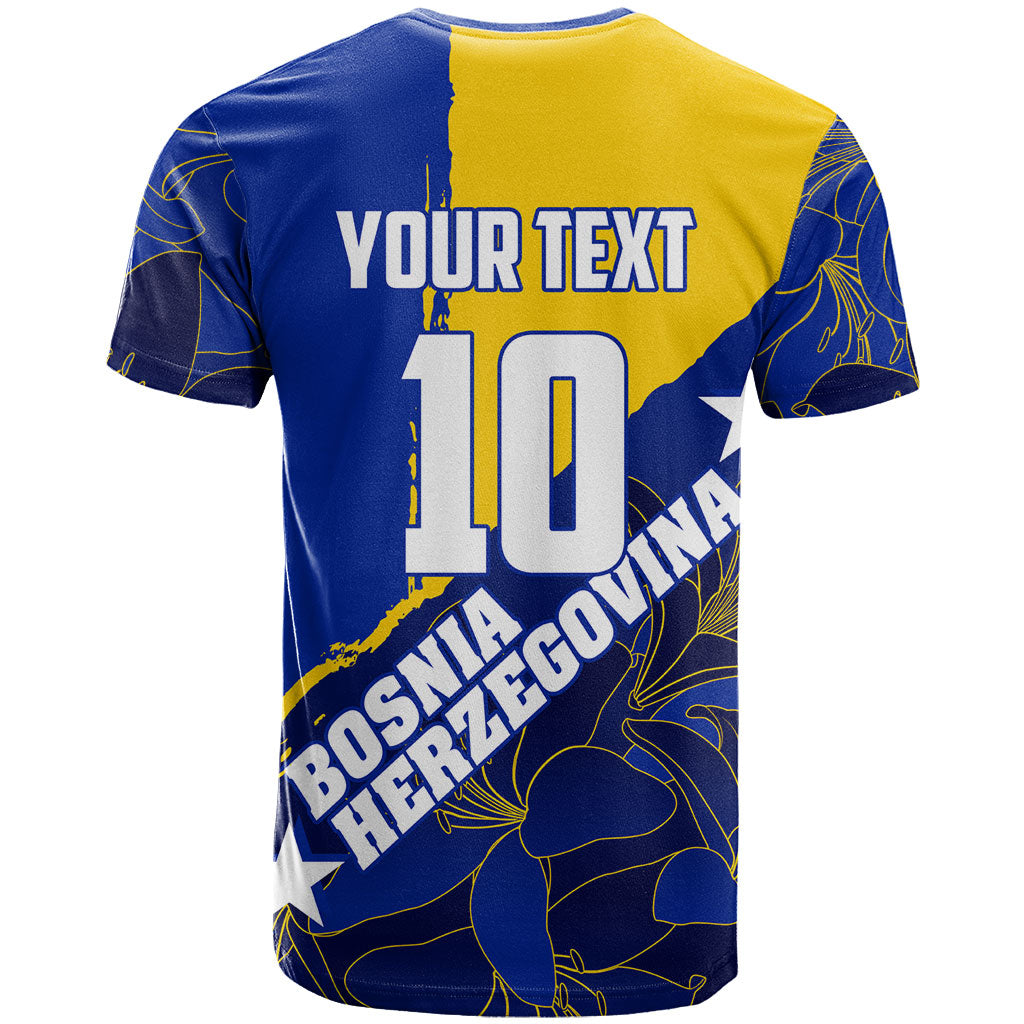 Personalized Bosnia And Herzegovina Football Dragon Mascot T Shirt Balkan Soccer Design With Floral Line Art