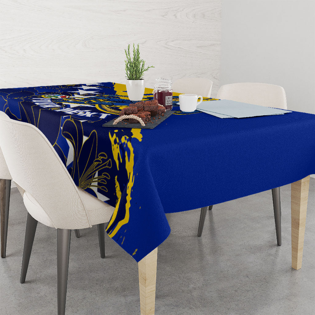 Personalized Bosnia And Herzegovina Football Dragon Mascot Tablecloth Balkan Soccer Design With Floral Line Art