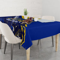Personalized Bosnia And Herzegovina Football Dragon Mascot Tablecloth Balkan Soccer Design With Floral Line Art