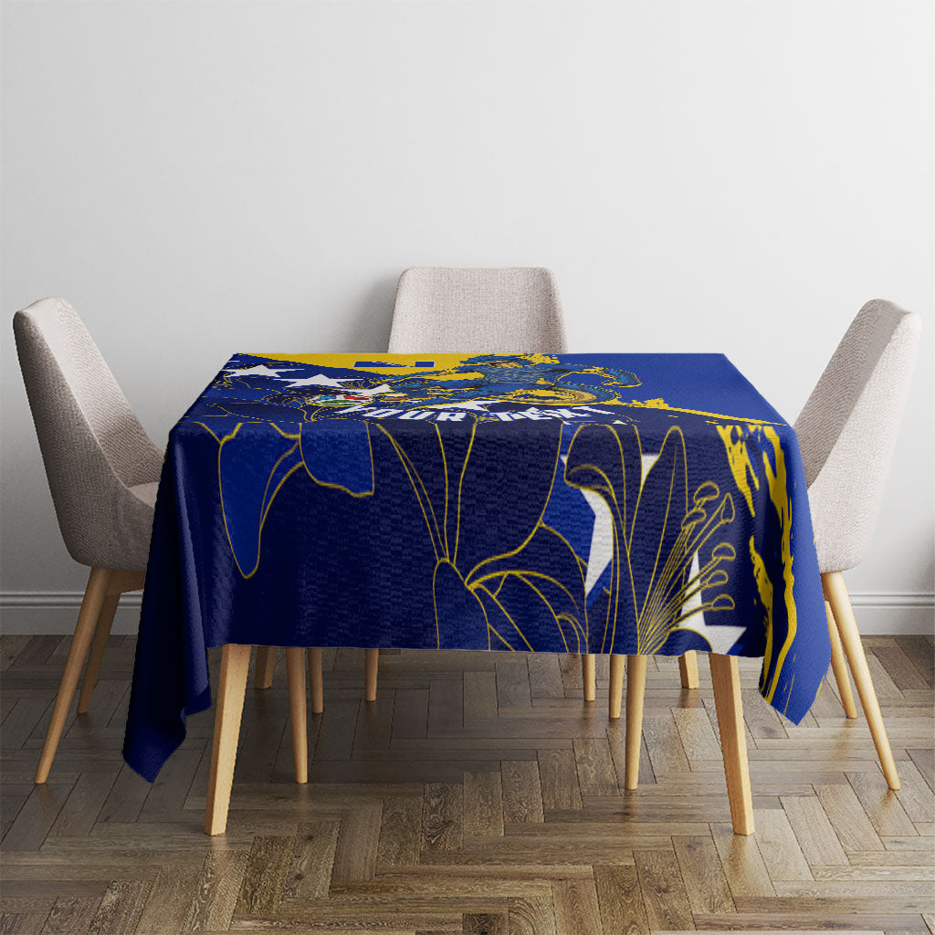 Personalized Bosnia And Herzegovina Football Dragon Mascot Tablecloth Balkan Soccer Design With Floral Line Art