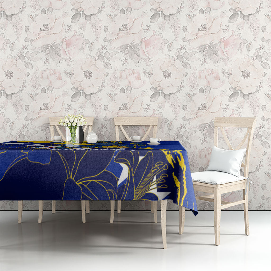 Personalized Bosnia And Herzegovina Football Dragon Mascot Tablecloth Balkan Soccer Design With Floral Line Art