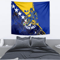 Personalized Bosnia And Herzegovina Football Dragon Mascot Tapestry Balkan Soccer Design With Floral Line Art