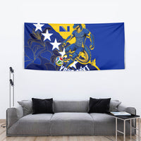 Personalized Bosnia And Herzegovina Football Dragon Mascot Tapestry Balkan Soccer Design With Floral Line Art
