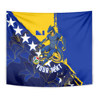 Personalized Bosnia And Herzegovina Football Dragon Mascot Tapestry Balkan Soccer Design With Floral Line Art