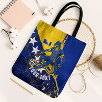 Personalized Bosnia And Herzegovina Football Dragon Mascot Tote Bag Balkan Soccer Design With Floral Line Art