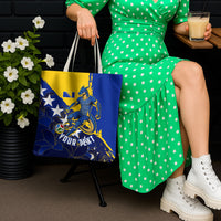 Personalized Bosnia And Herzegovina Football Dragon Mascot Tote Bag Balkan Soccer Design With Floral Line Art