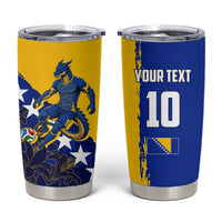 Personalized Bosnia And Herzegovina Football Dragon Mascot Tumbler Cup Balkan Soccer Design With Floral Line Art