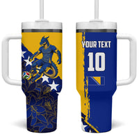 Personalized Bosnia And Herzegovina Football Dragon Mascot Tumbler With Handle Balkan Soccer Design With Floral Line Art