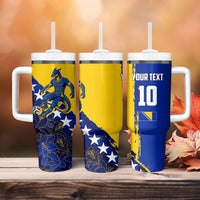 Personalized Bosnia And Herzegovina Football Dragon Mascot Tumbler With Handle Balkan Soccer Design With Floral Line Art