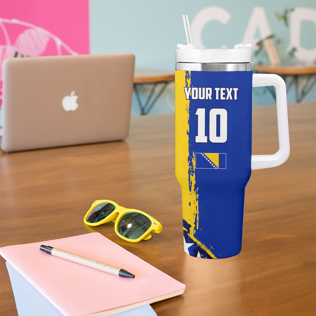 Personalized Bosnia And Herzegovina Football Dragon Mascot Tumbler With Handle Balkan Soccer Design With Floral Line Art