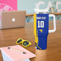 Personalized Bosnia And Herzegovina Football Dragon Mascot Tumbler With Handle Balkan Soccer Design With Floral Line Art