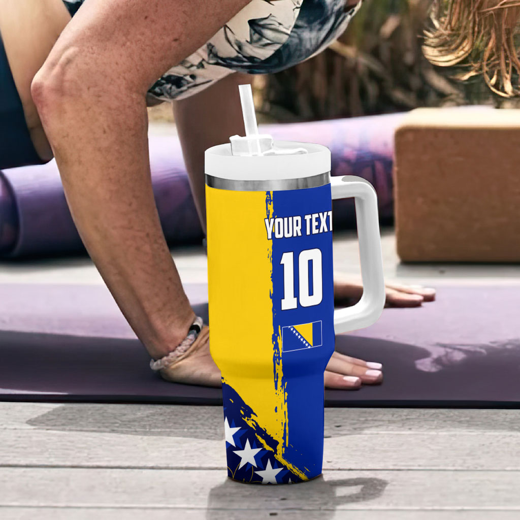 Personalized Bosnia And Herzegovina Football Dragon Mascot Tumbler With Handle Balkan Soccer Design With Floral Line Art