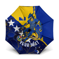 Personalized Bosnia And Herzegovina Football Dragon Mascot Umbrella Balkan Soccer Design With Floral Line Art