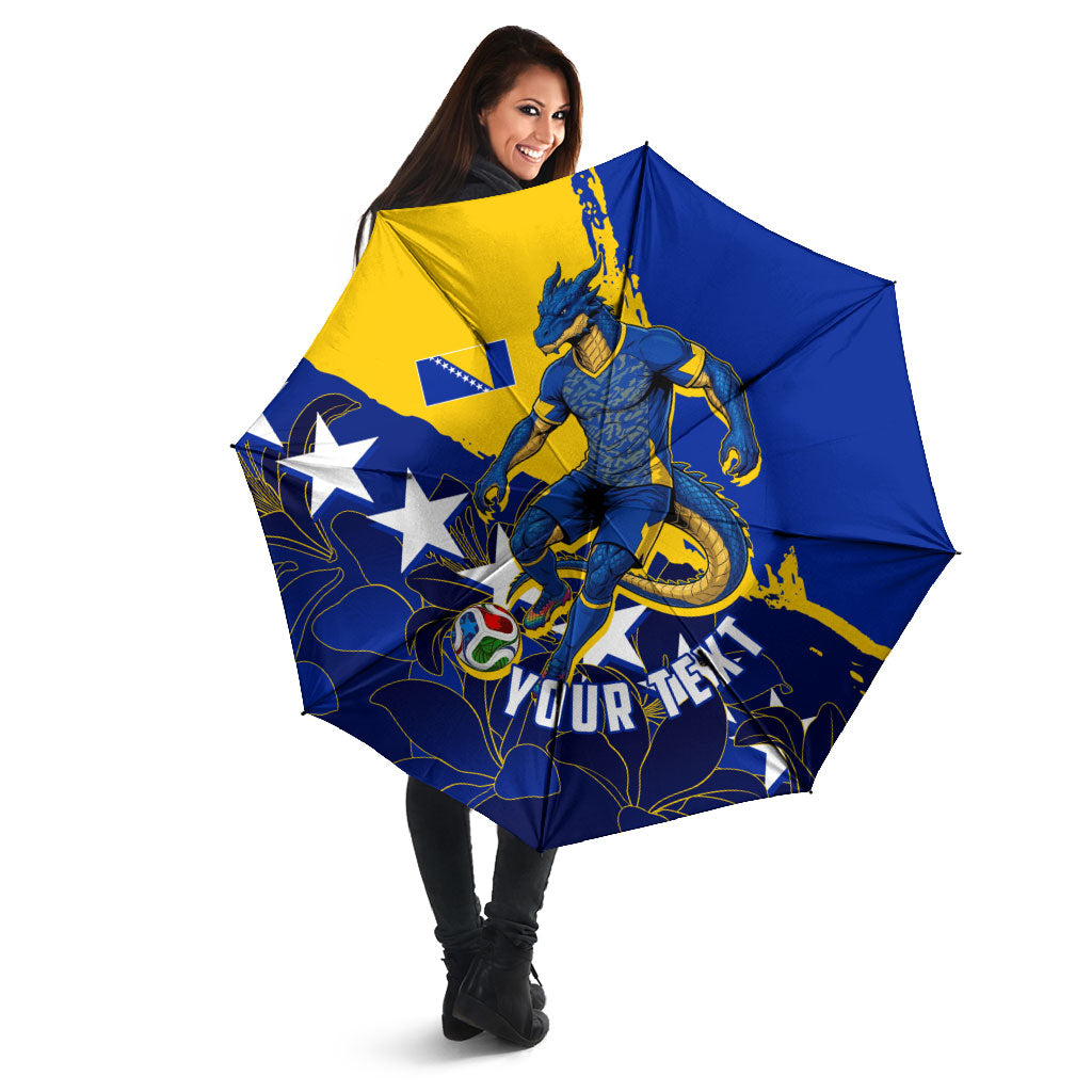 Personalized Bosnia And Herzegovina Football Dragon Mascot Umbrella Balkan Soccer Design With Floral Line Art