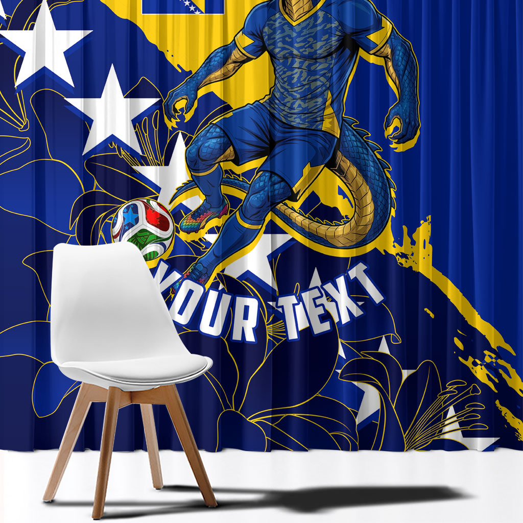 Personalized Bosnia And Herzegovina Football Dragon Mascot Window Curtain Balkan Soccer Design With Floral Line Art