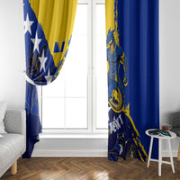 Personalized Bosnia And Herzegovina Football Dragon Mascot Window Curtain Balkan Soccer Design With Floral Line Art